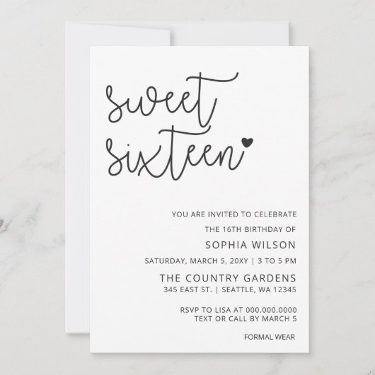 Eenvoudig minimalistisch script, 16-jarige foto I Kaart (Voorkant)