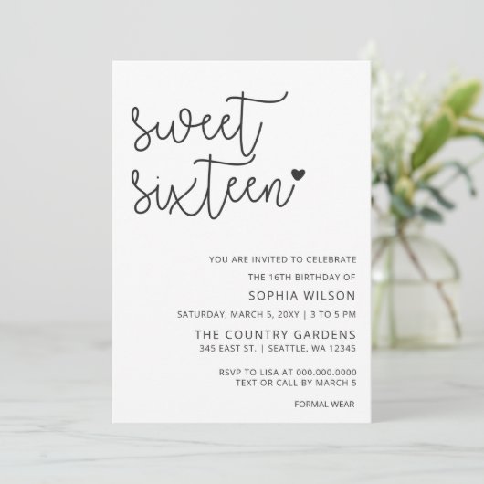 Eenvoudig minimalistisch script, 16-jarige foto I Kaart (Staand voorkant)