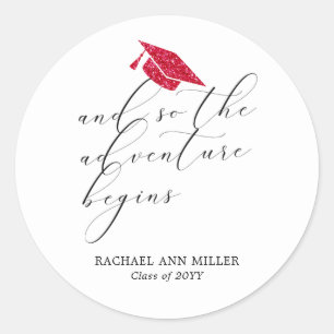 Eenvoudig Minimalistisch Script Avontuur Begint Ro Ronde Sticker