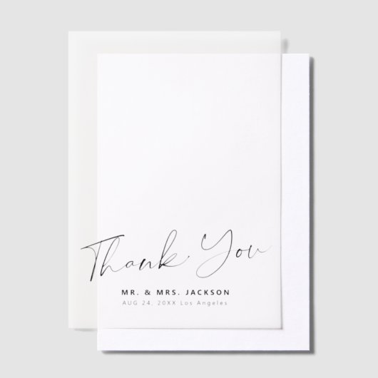 Eenvoudig minimalistisch script bruiloft bedankt o vellum uitnodigingen (Offset)