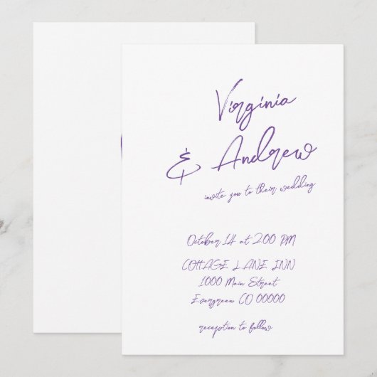 Eenvoudig Minimalistisch Script Calligraphy Weddin Kaart (Voorkant / Achterkant)