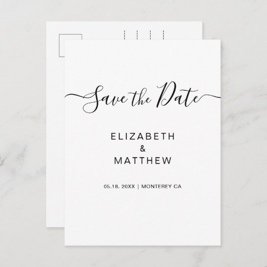 Eenvoudig minimalistisch script de datum opslaan aankondigingskaart (Voorkant / Achterkant)