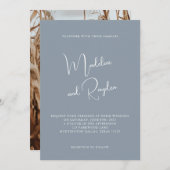 Eenvoudig minimalistisch script Dusty Blue Photo W Kaart (Voorkant / Achterkant)