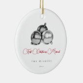 Eenvoudig minimalistisch script, eerste kerstgehuw keramisch ornament (Rechts)