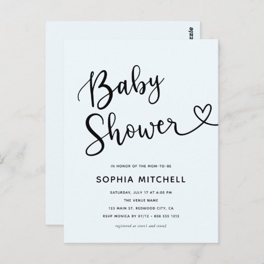 Eenvoudig minimalistisch script hart Baby shower Briefkaart (Voorkant / Achterkant)