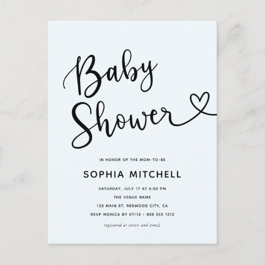 Eenvoudig minimalistisch script hart Baby shower Briefkaart (Voorkant)
