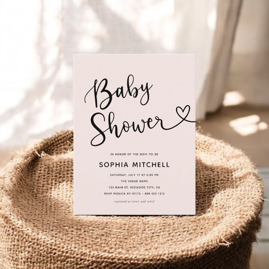 Eenvoudig minimalistisch script hart Baby shower Briefkaart