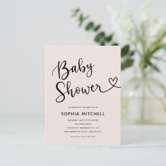 Eenvoudig minimalistisch script hart Baby shower Briefkaart (Staand voorkant)