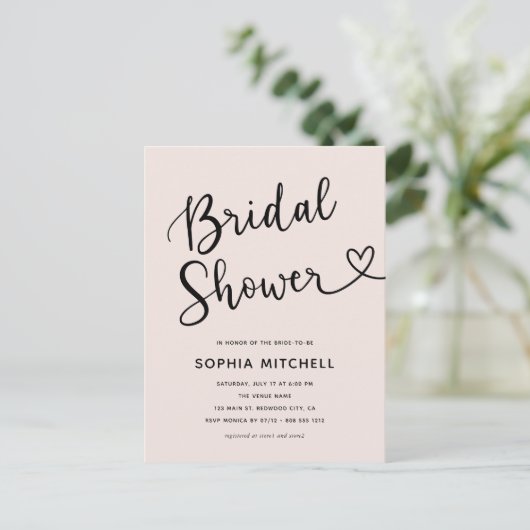 Eenvoudig Minimalistisch Script Hart Bruidsfeest Briefkaart (Staand voorkant)