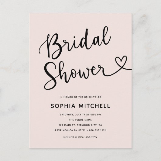 Eenvoudig Minimalistisch Script Hart Bruidsfeest Briefkaart (Voorkant)