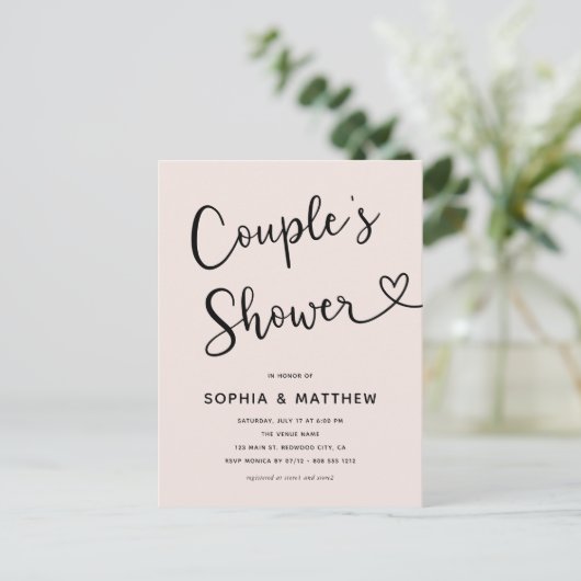 Eenvoudig minimalistisch script hart koppels douch briefkaart (Staand voorkant)