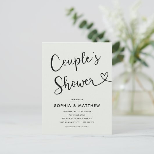 Eenvoudig minimalistisch script hart koppels douch briefkaart (Staand voorkant)