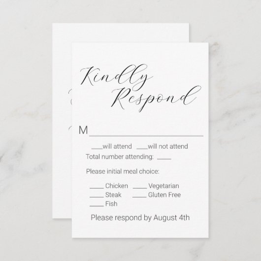 Eenvoudig minimalistisch script kiezen RSVP kaartje (Voorkant / Achterkant)