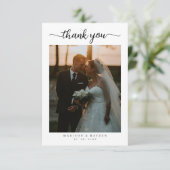 Eenvoudig minimalistisch script met foto bruiloft bedankkaart (Staand voorkant)