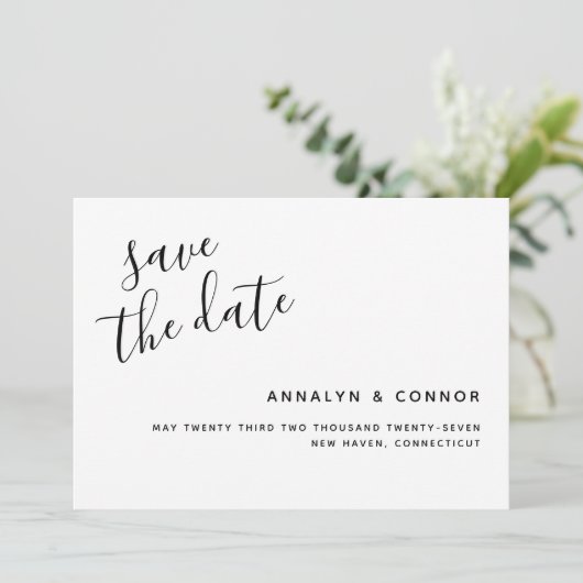 Eenvoudig minimalistisch script | Modern Elegant W Save The Date (Staand voorkant)