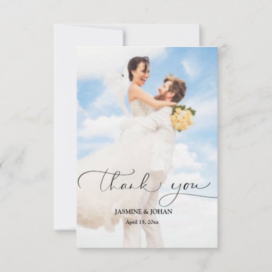 Eenvoudig minimalistisch script Moderne bruiloft 2 Bedankkaart (Voorkant)
