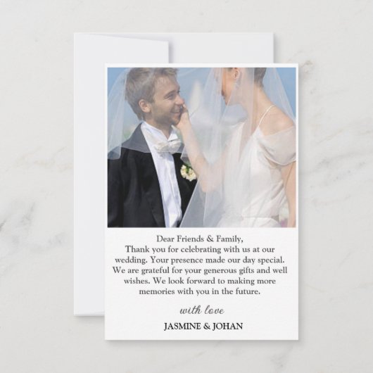 Eenvoudig minimalistisch script Moderne bruiloft 2 Bedankkaart (Achterkant)