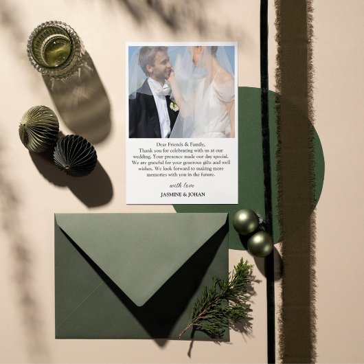 Eenvoudig minimalistisch script Moderne bruiloft 2 Bedankkaart