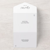 Eenvoudig minimalistisch script monogram fotohuwel all in one uitnodiging (Buitenkant)