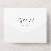 Eenvoudig minimalistisch script monogram fotohuwel all in one uitnodiging (Achterkant)