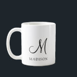 Eenvoudig minimalistisch script monogram koffiemok<br><div class="desc">Een eenvoudige moderne minimalistische monogram zwart script initiaal met serif naam koffie mok.</div>