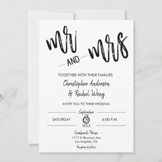 Eenvoudig minimalistisch script Mr. en Mrs Wedding Kaart (Voorkant)