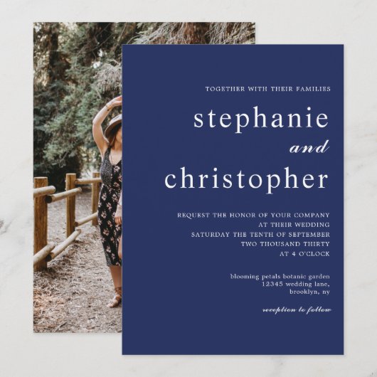 Eenvoudig minimalistisch script Navy Blue Photo We Kaart (Voorkant / Achterkant)