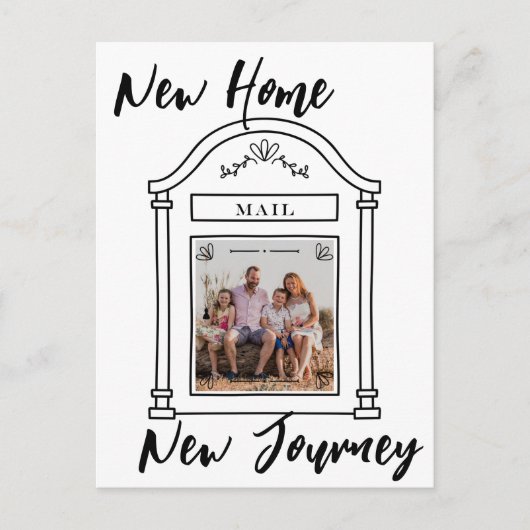 Eenvoudig minimalistisch script nieuwe home foto-v aankondigingskaart (Voorkant)