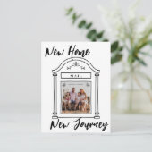 Eenvoudig minimalistisch script nieuwe home foto-v aankondigingskaart (Staand voorkant)