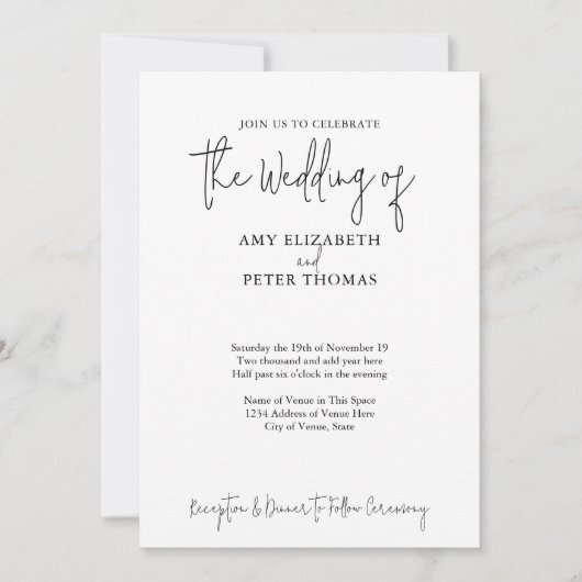 Eenvoudig, minimalistisch script - QR - BW trouwfo Kaart (Voorkant)