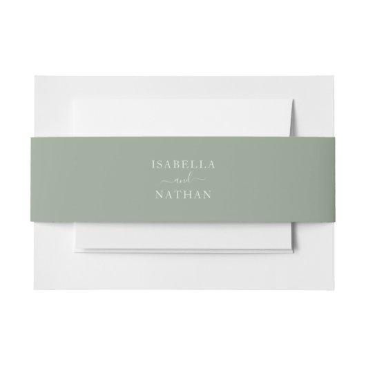Eenvoudig minimalistisch Script Sage Green Wedding Uitnodigingen Wikkel (Voorkant Voorbeeld)