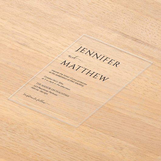 Eenvoudig minimalistisch script Transparante bruil Acryl Uitnodigingen (Laagn)