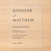 Eenvoudig minimalistisch script Transparante bruil Acryl Uitnodigingen (Voorkant)