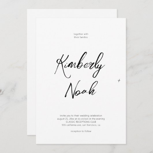 Eenvoudig minimalistisch script zwart-wit bruiloft kaart (Voorkant / Achterkant)