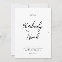 Eenvoudig minimalistisch script zwart-wit bruiloft kaart