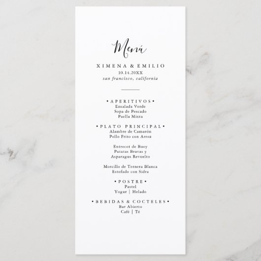 Eenvoudig minimalistisch Spaans diner Menu (Voorkant)