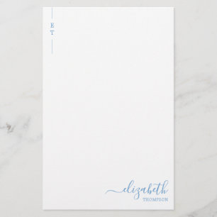 Eenvoudig minimalistisch stoffig blauw monogram In Briefpapier
