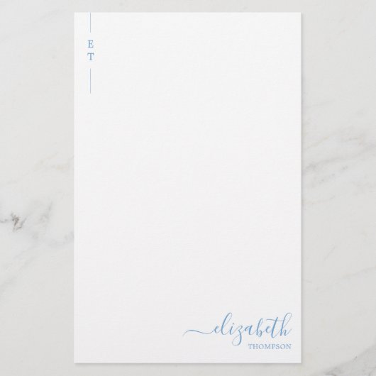 Eenvoudig minimalistisch stoffig blauw monogram In Briefpapier (Voorkant)