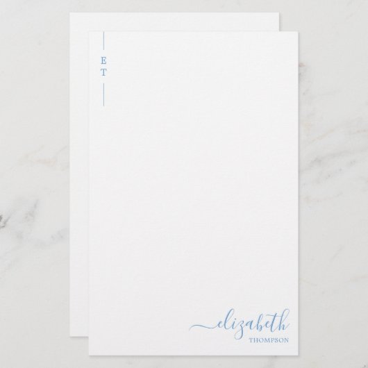 Eenvoudig minimalistisch stoffig blauw monogram In Briefpapier (Voorkant / Achterkant)