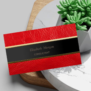 Eenvoudig Minimalistisch, Streep, Rood Leer Look Visitekaartje