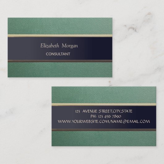 Eenvoudig minimalistisch, strepe, lederen blik visitekaartje (Voorkant / Achterkant)