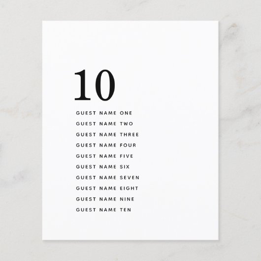 Eenvoudig minimalistisch tabelnummer gastnamen (Voorkant)