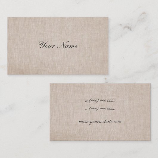 Eenvoudig minimalistisch Tan Beige Linen Visitekaartje (Voorkant / Achterkant)