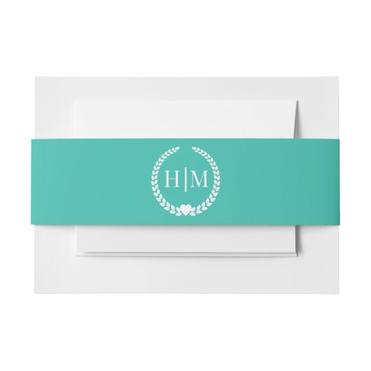 Eenvoudig Minimalistisch Turquoise Teal Monogram Uitnodigingen Wikkel (Voorkant Voorbeeld)
