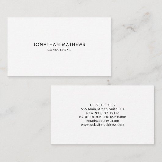 Eenvoudig minimalistisch universeel zwart wit visitekaartje (Voorkant / Achterkant)