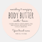 Eenvoudig minimalistisch verpakkingsafval met blau ronde sticker (Voorkant)