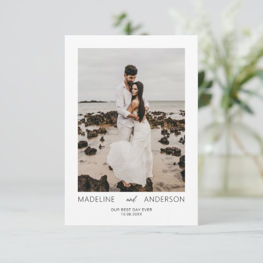 Eenvoudig minimalistisch voor ons beste-dag-fotohu bedankkaart (Staand voorkant)