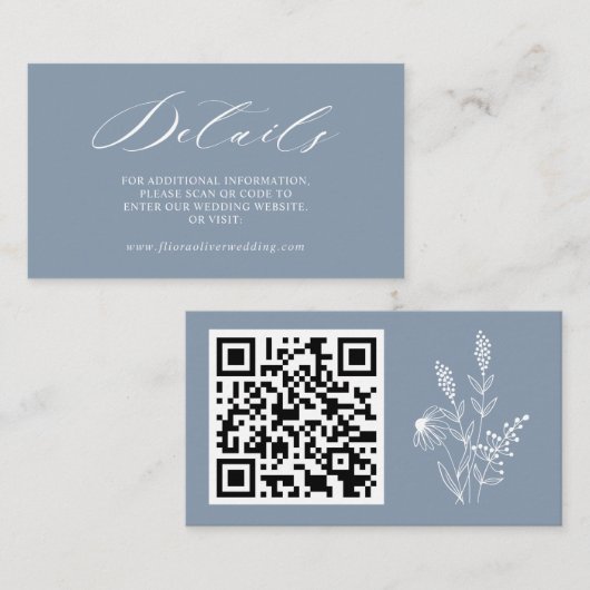 Eenvoudig minimalistisch wild-mosterd blauw huweli informatiekaartje (Voorkant / Achterkant)