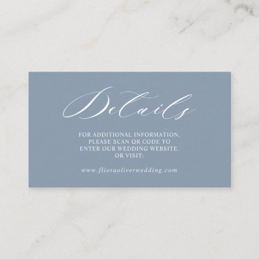 Eenvoudig minimalistisch wild-mosterd blauw huweli informatiekaartje (Voorkant)