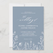 Eenvoudig minimalistisch wild-mosterd blauw huweli kaart (Voorkant)